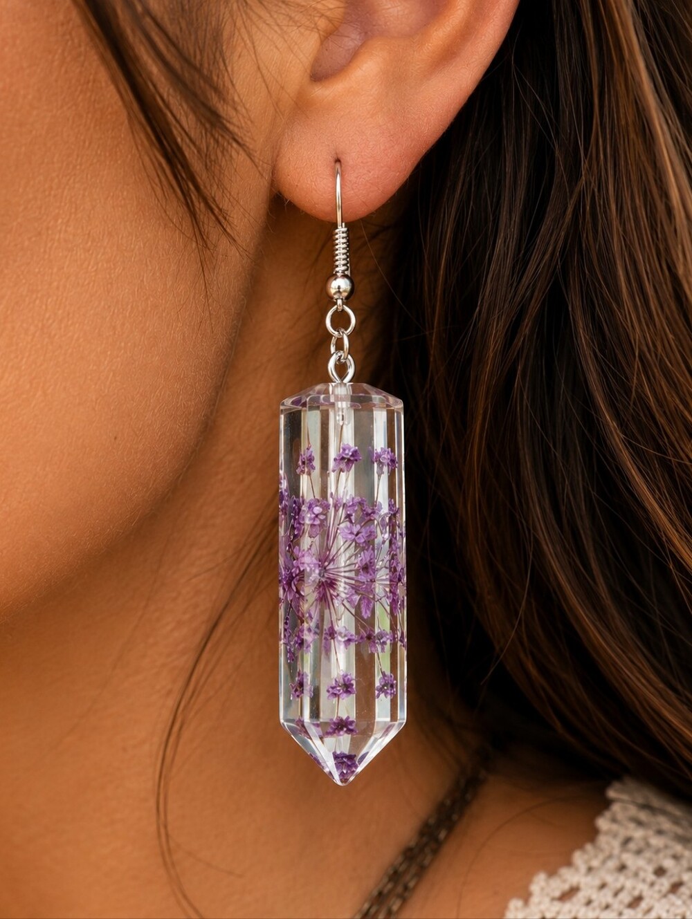 MODCLOTH ACRYLIC DRIED LAVENDER PRISM DROP EARRINGS 2